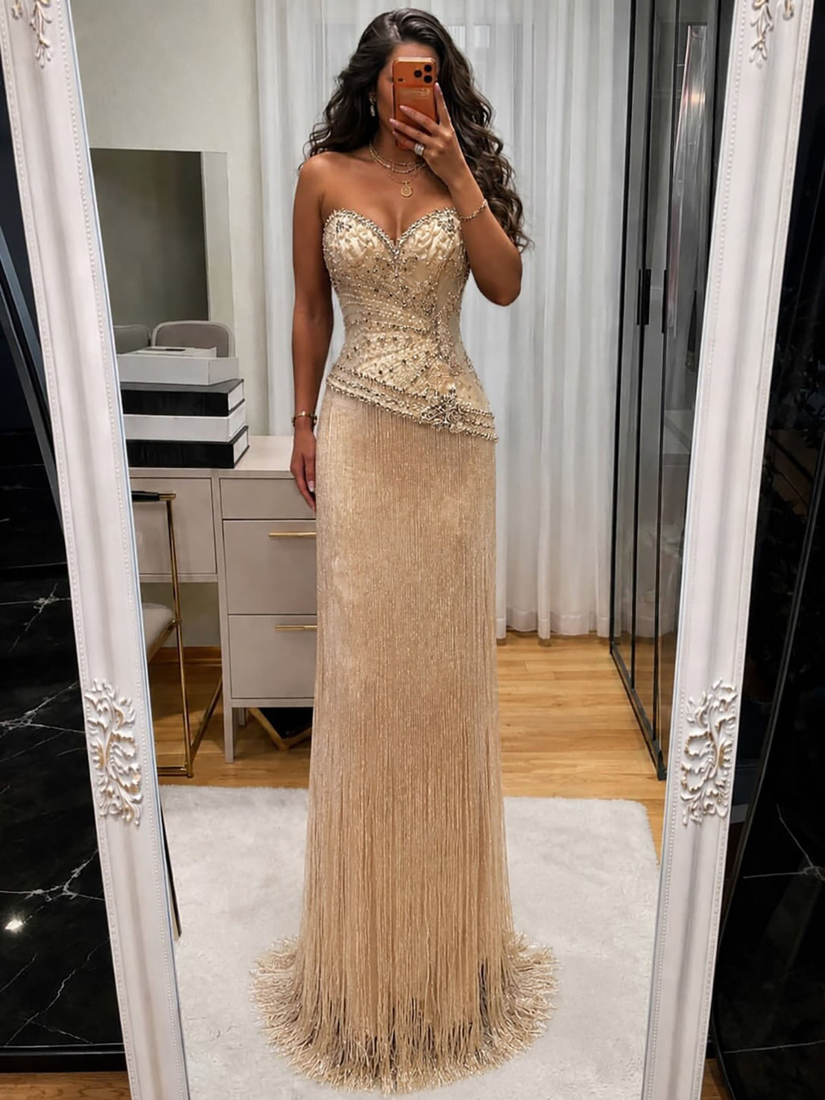 Luxury Tiffany Sweetheart Beaded Fringe Evening Dress LA73800