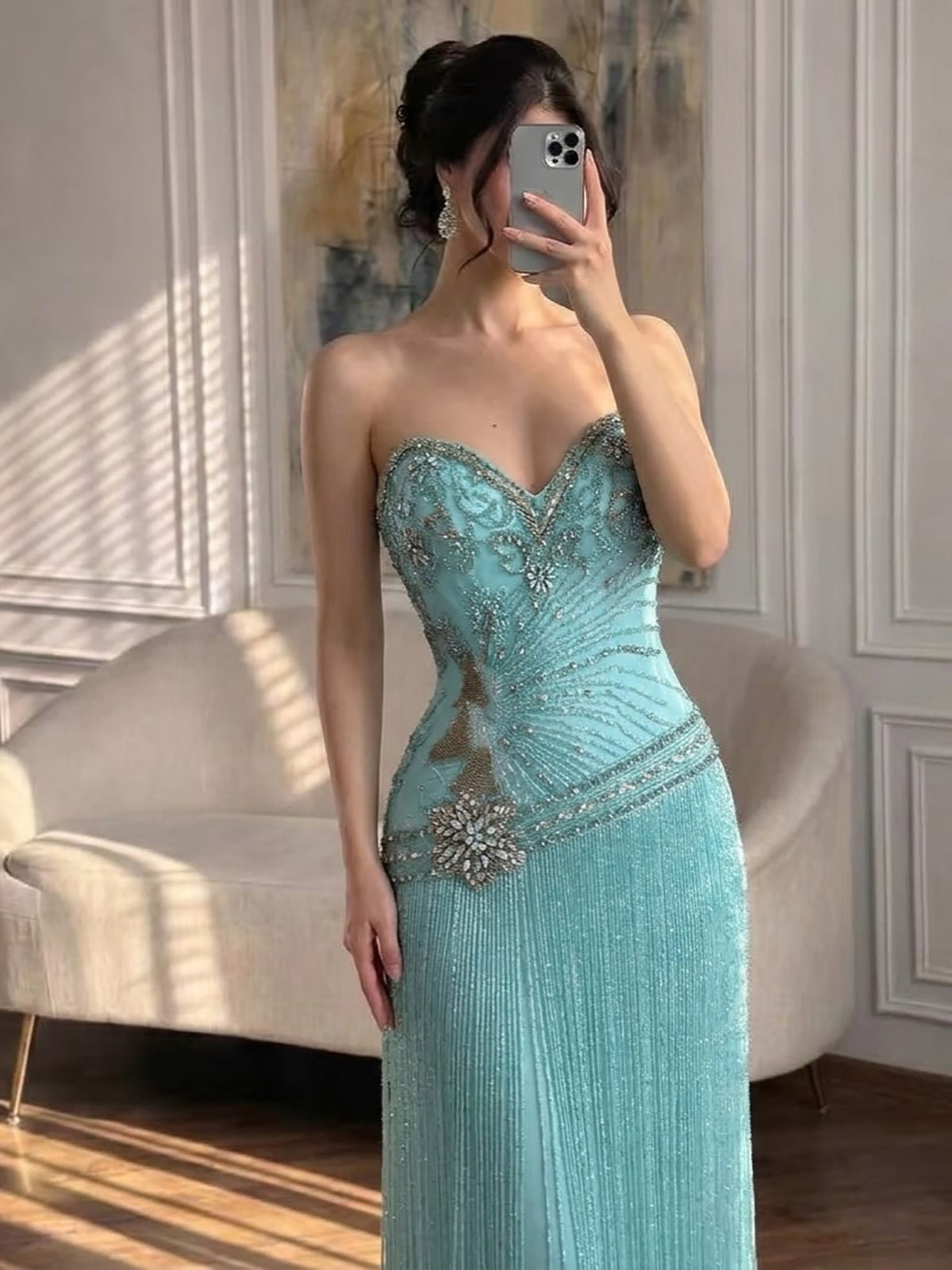Luxury Tiffany Sweetheart Beaded Fringe Evening Dress LA73800