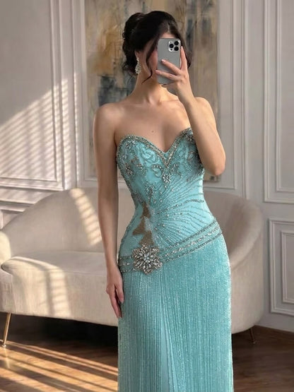 Luxury Tiffany Sweetheart Beaded Fringe Evening Dress LA73800