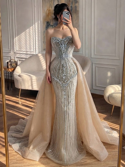 Luxury Nude Sweetheart Baroque Beaded Fitted Mermaid Dress LA73831