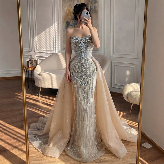 Luxury Nude Sweetheart Baroque Beaded Fitted Mermaid Dress LA73831