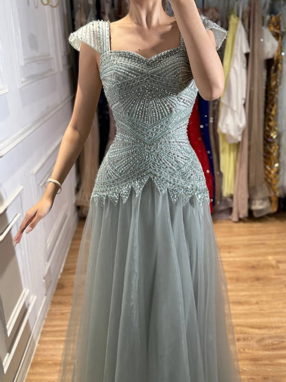 Luxury Pink Beaded Cap Sleeve Lace Up A-Line Dress LA73844