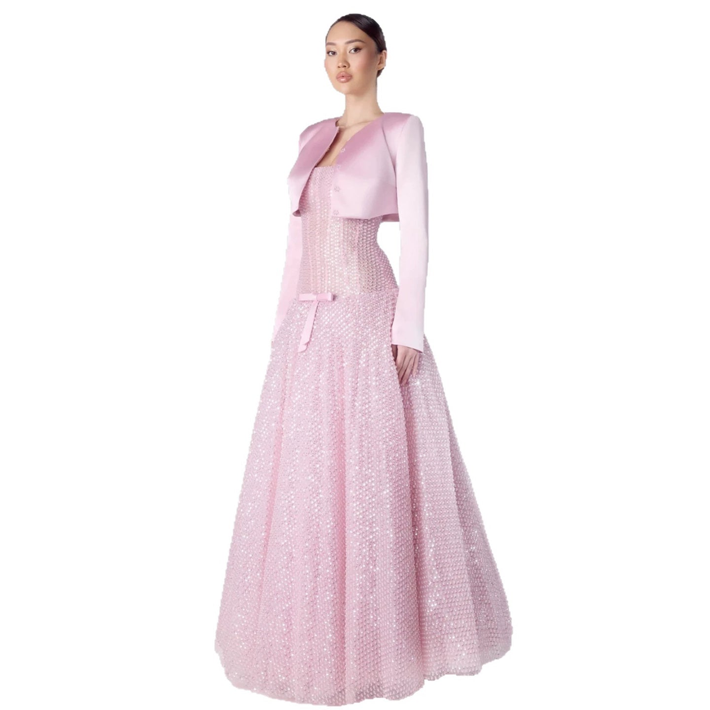 Luxury Pink Beaded Strapless A Line Evening Dress with Jacket LA73876