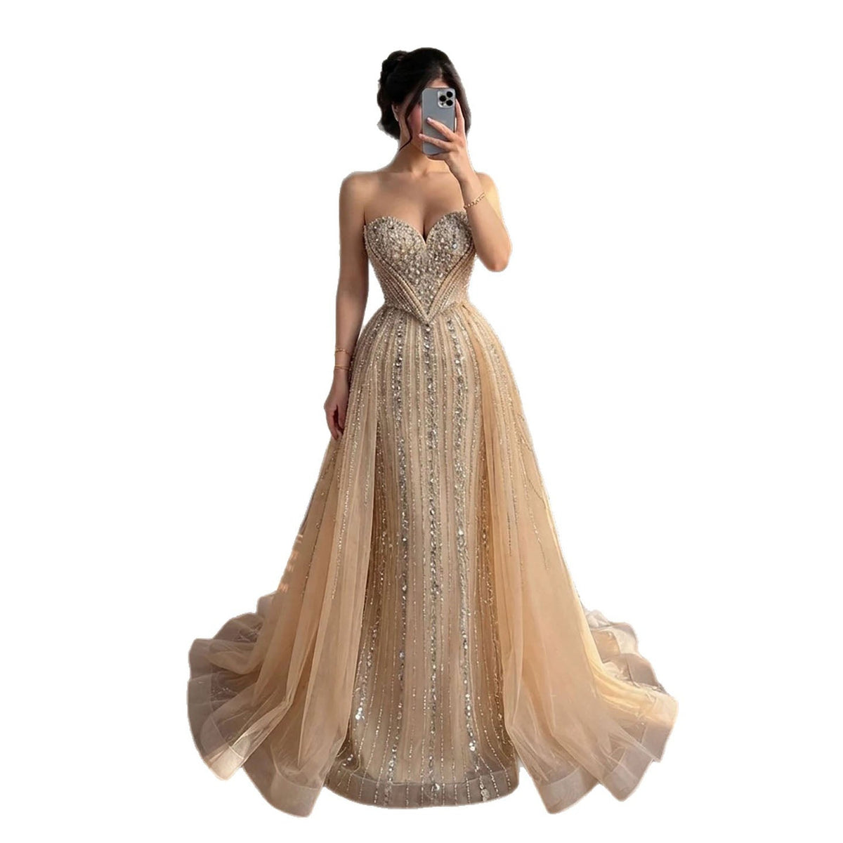 Luxury Nude Crystals Beaded Mermaid Evening Dress LA73892
