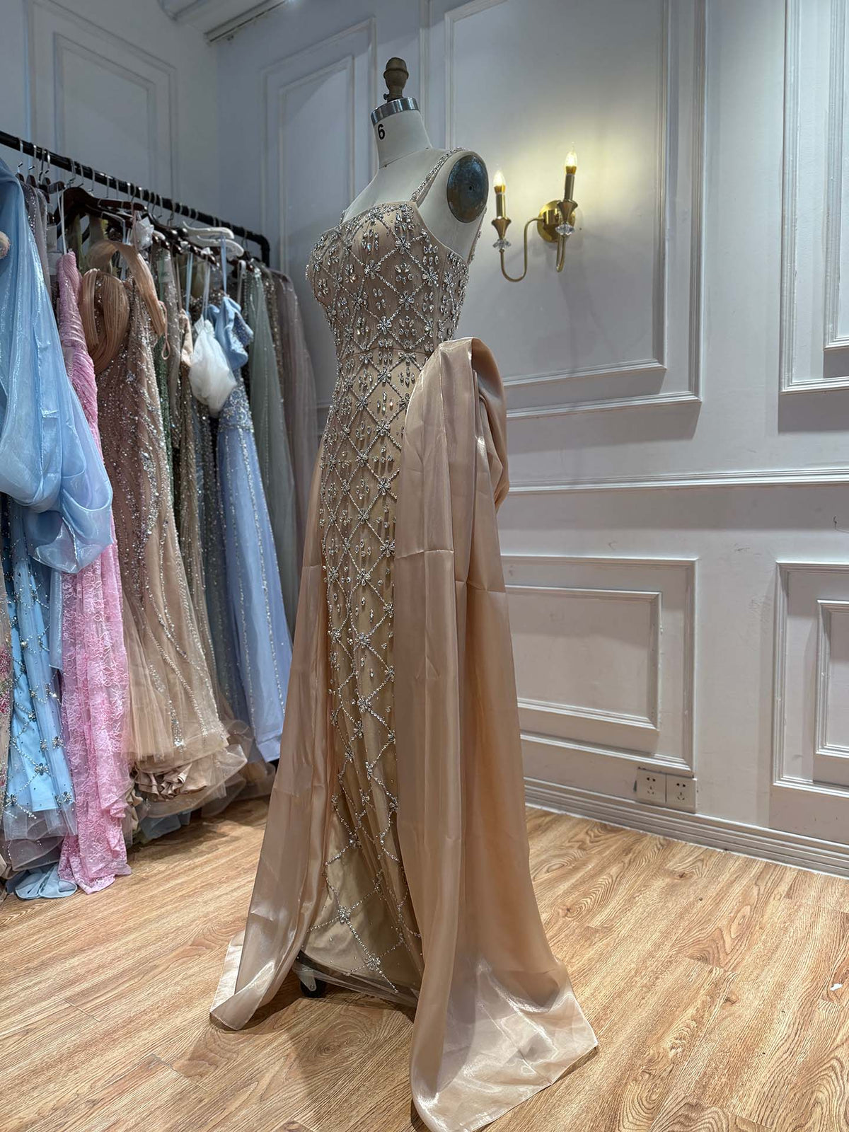 Luxury Blue Crystal Beaded Mermaid Dress With Overskirt LA73913