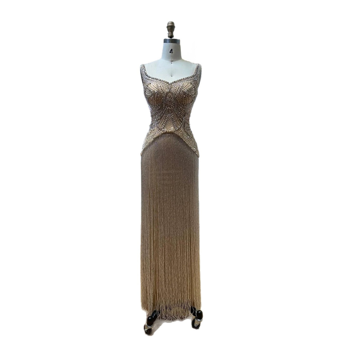 Luxury Nude Sweetheart Wide Straps Tassel Evening Dress LA73938