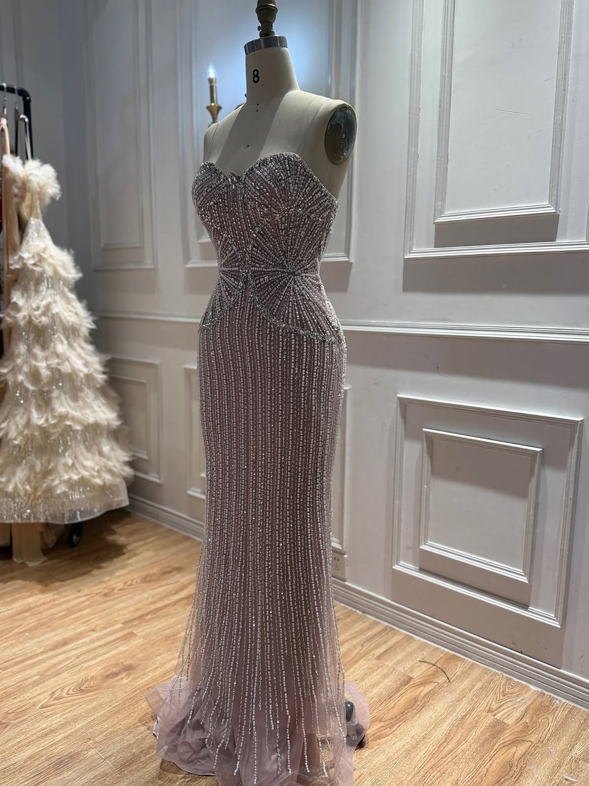 Luxury Black Strapless Beaded Mermaid Evening Dress LA73952