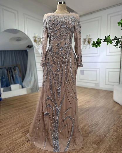 Muslim Mermaid Nude With Overskirt Beaded  Dubai Evening Dresses Gowns  For  Wedding Party LA71943