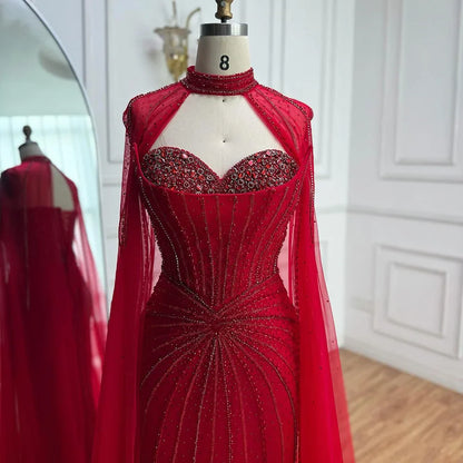 Nude Luxury Beaded Mermaid Evening Gown with Cape Sleeves LA72811A