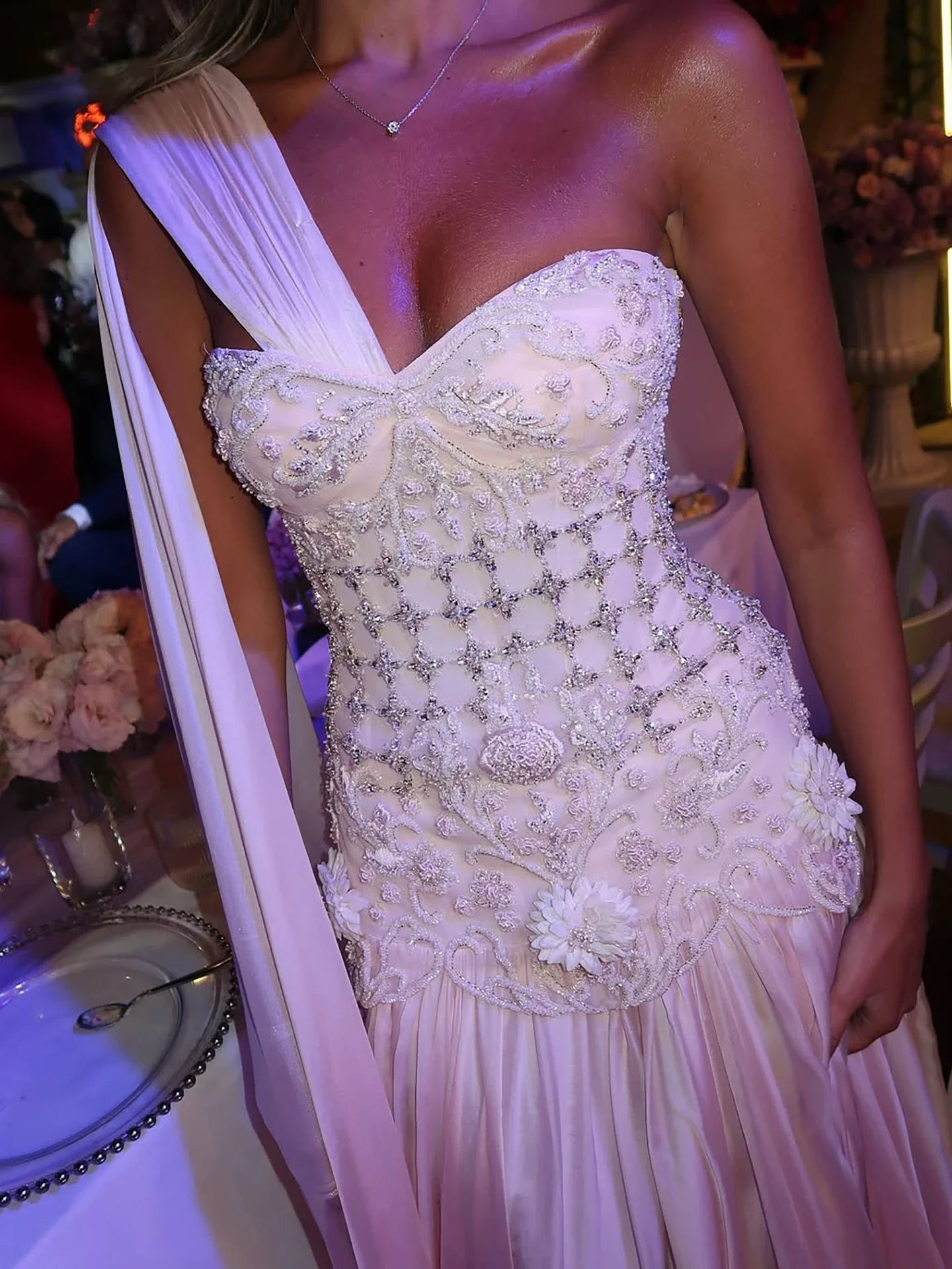 Luxury Pink Arabic Floral Evening Dress With Cape LA73451