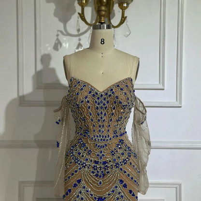 Luxury Blue Beaded Mermaid Evening Dress LA72858
