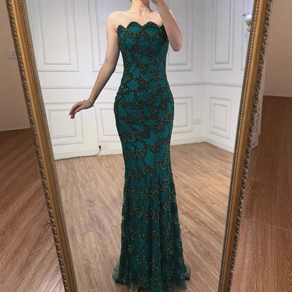 Elegant Green   Mermaid Evening Dress Arabic Style LA73117