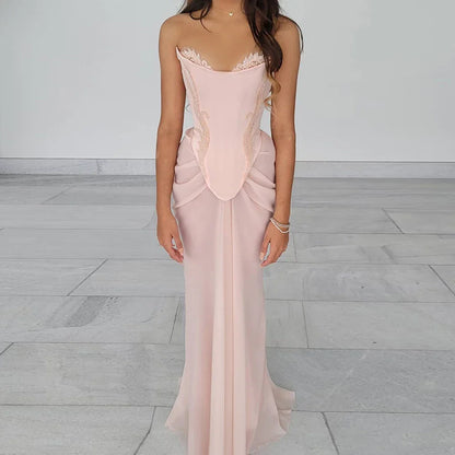 Luxury Pink Handmade Chiffon Mermaid Evening Gown Corset LA72946