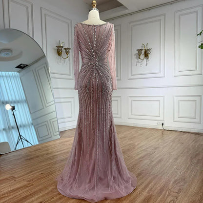 Luxury Nude Beaded Evening Dress with Detachable Overskirt LA73156