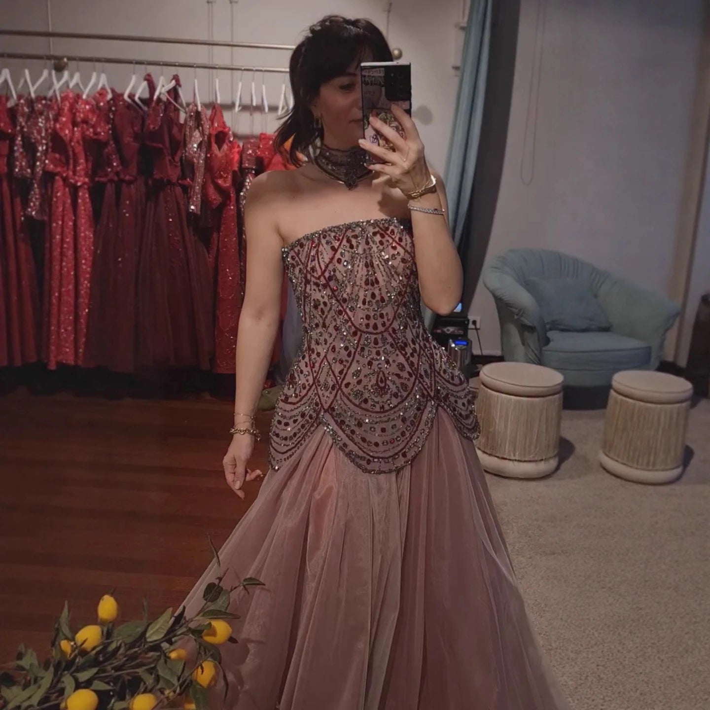 Luxury Wine Red Arabic Beaded A-Line Evening Dress LA73377