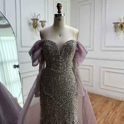 Luxury Nude Beaded Mermaid Evening Dress With Overskirt LA72879
