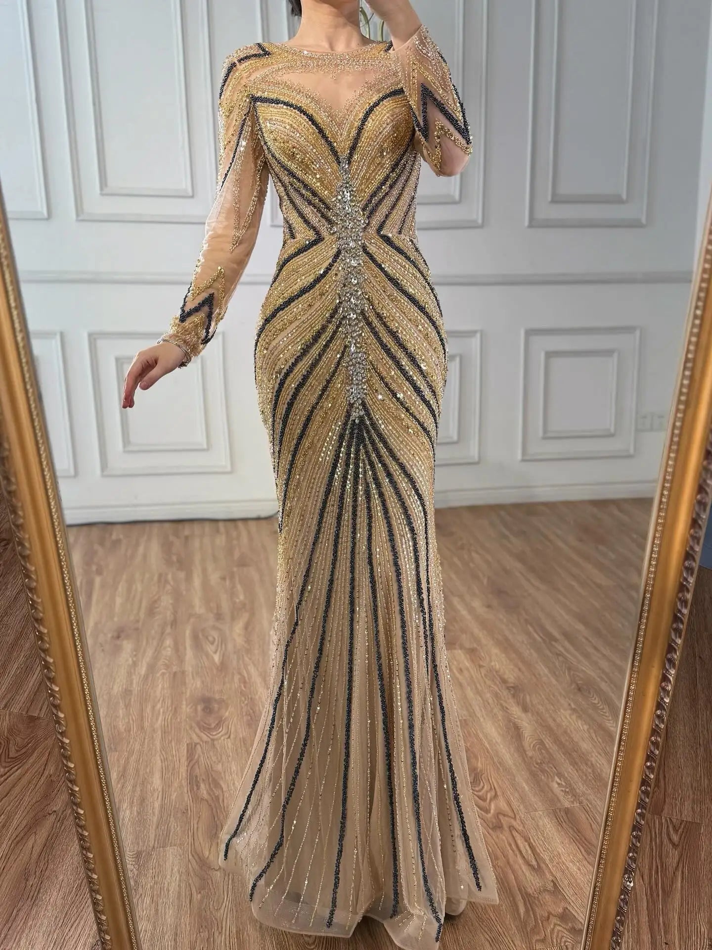 Luxury Pink Modest Dubai Mermaid  Evening  Dress  Long Sleeevs 2026 LA73213