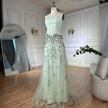 Elegant Sage Green Beaded A-Line Evening Dress Gown LA72809