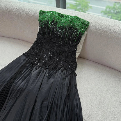 Luxury Beaded Black Green Off Shoulder Dubai Evening Dress for Party LA72406