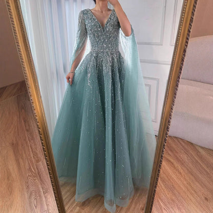 Luxury Caramel Dubai Evening Dress with Cape LA73269