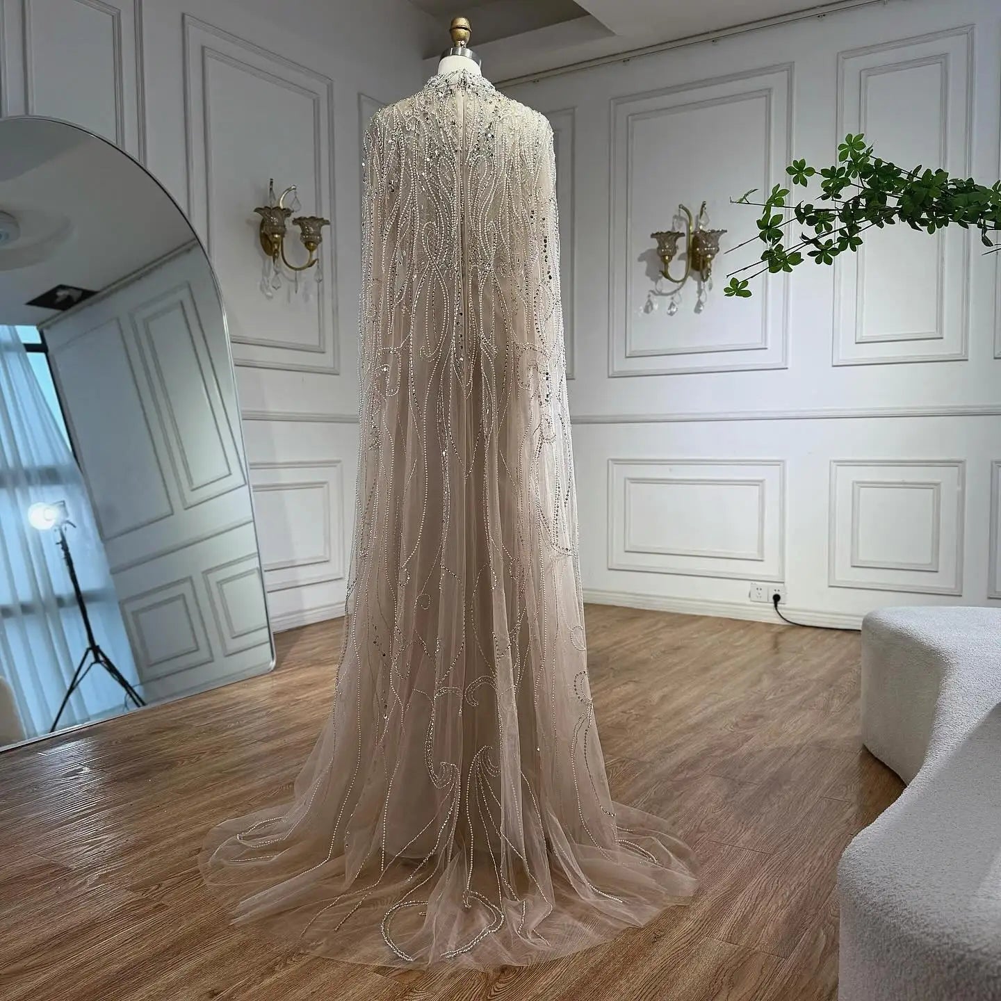 Luxury Sliver Hijab Modest Muslim Beaded Evening Dress LA73215