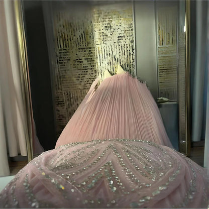 Luxury Crystal Pink Beaded Tassel Evening Dress LA73446