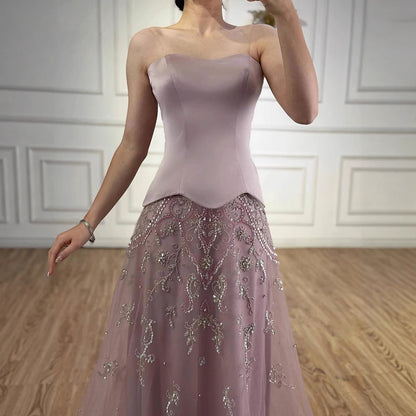 Elegant Sage Green Beaded A-Line Evening Dress Gown LA72809