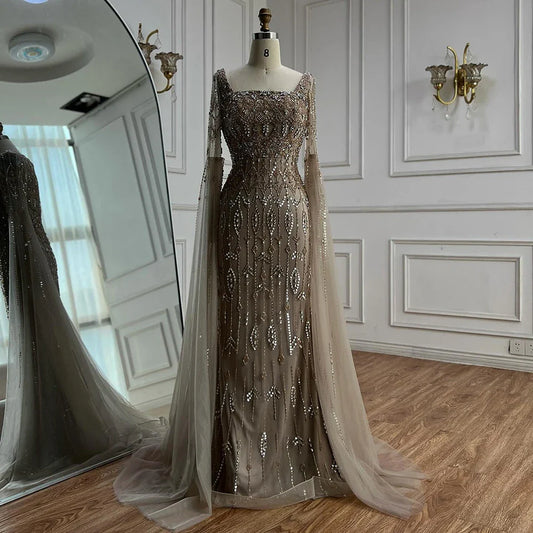 Luxury Caramel Evening Dress with Sleeves Cape 2025 LA72966