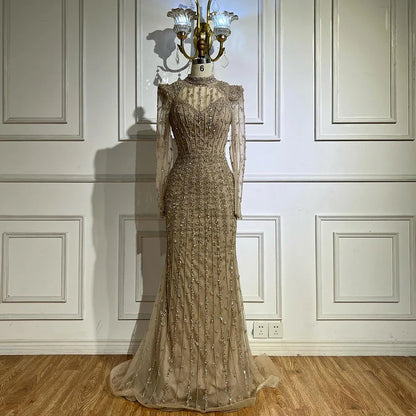 Modest Caramel Mermaid Evening Dress With Long Sleeve LA72826A