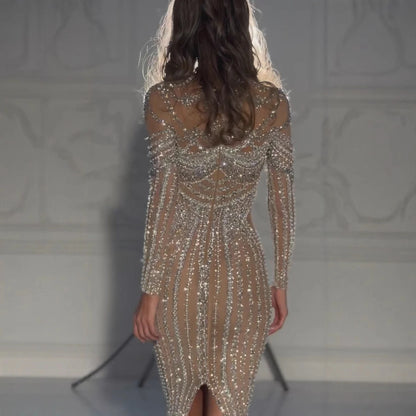 Luxury Nude Crystal Beaded Mermaid Evening Dress LA73391