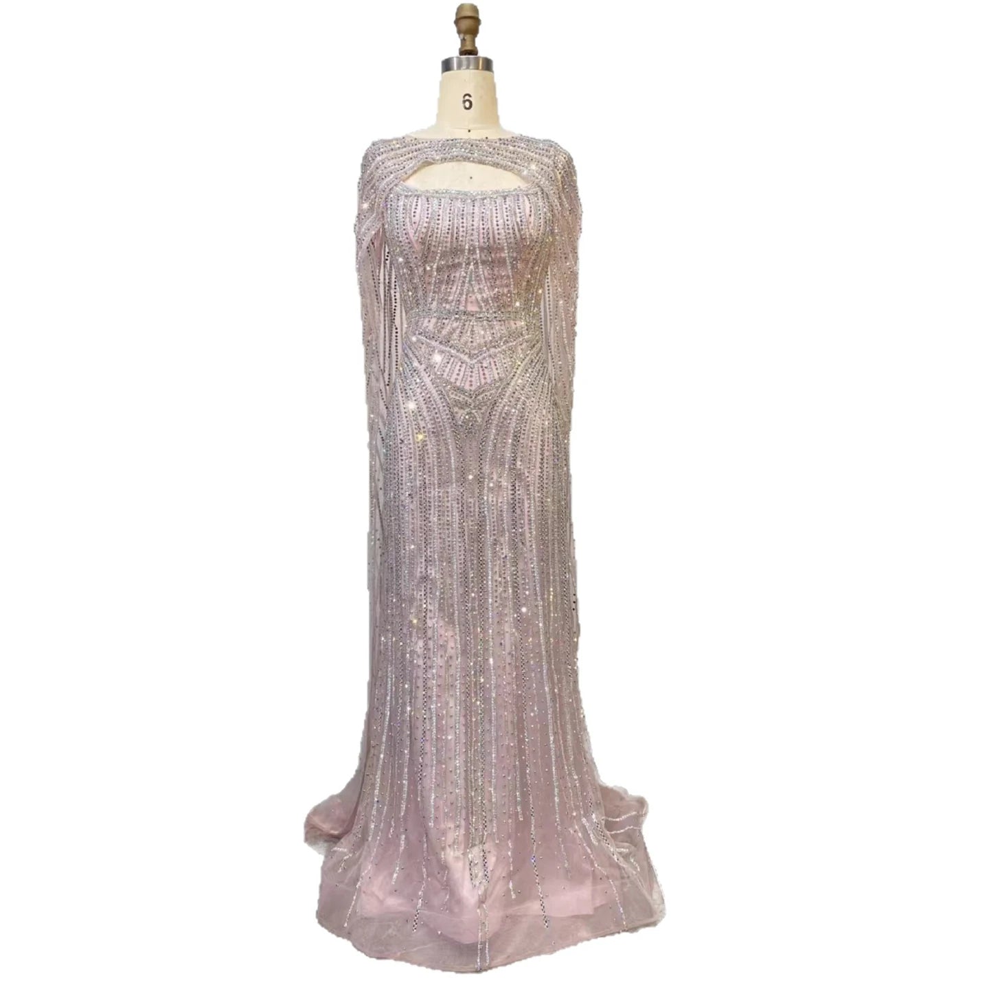 Luxury Blue Diamond Evening Dress With Cape LA73426