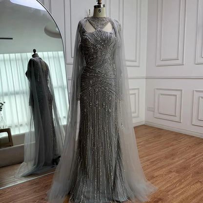 Luxury Caramel Mermaid Evening Dress with Cape Sleeves LA73052