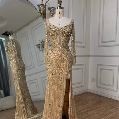 Luxury  Dubai Beaded Evening Dress With  Long Sleeve LA72518