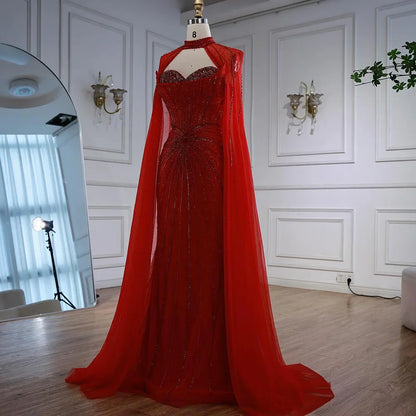 Nude Luxury Beaded Mermaid Evening Gown with Cape Sleeves LA72811A