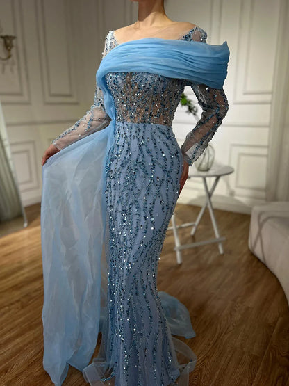 Luxury Olive Green Beaded Mermaid Evening Dress with Crystal LA72396