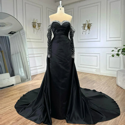 Elegant Yellow Mermaid Beaded Evening Gown with Detachable Sleeves LA72777