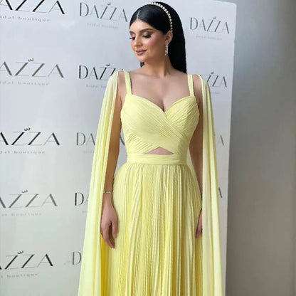 Luxury Fuchsia Chiffon Evening Dress with Cape Sleeves LA73021