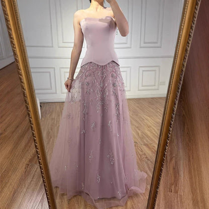 Elegant Sage Green Beaded A-Line Evening Dress Gown LA72809