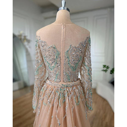 Serene Hill Muslim Nude Mermaid With Overskirt Beaded Split Long Evening Dresses Gowns For Woman Wedding Party 2025 LA71995