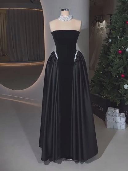 Luxury Navy Blue Mermaid Pearls Evening Dress Gowns With Skirt LA73351