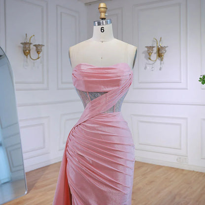 Elegant Pink Glitter Prom Dress with Slit LA72997