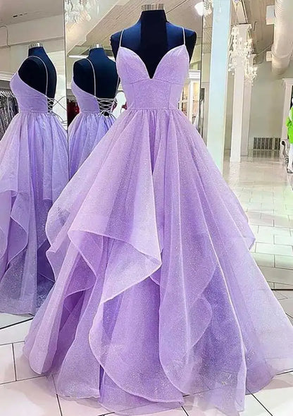 Serene Hill  Arabic Lilac Elegant Spaghetti Strap Backless A-Line Prom Dress for Women | Wedding Party LA72676