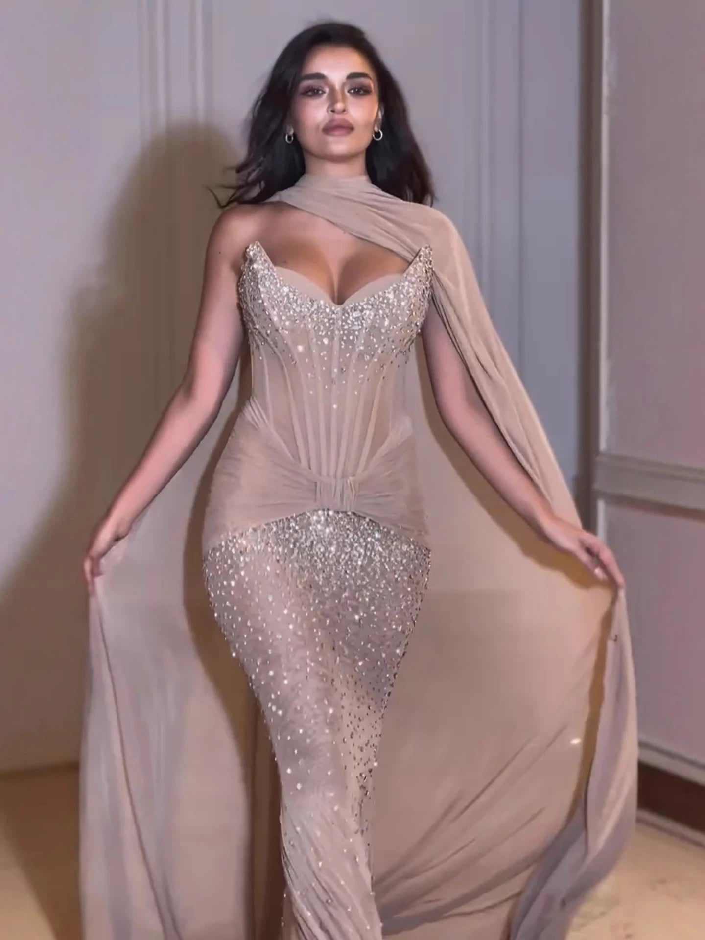 Luxury Arabic Nude Beaded Corset Evening Dress LA73343