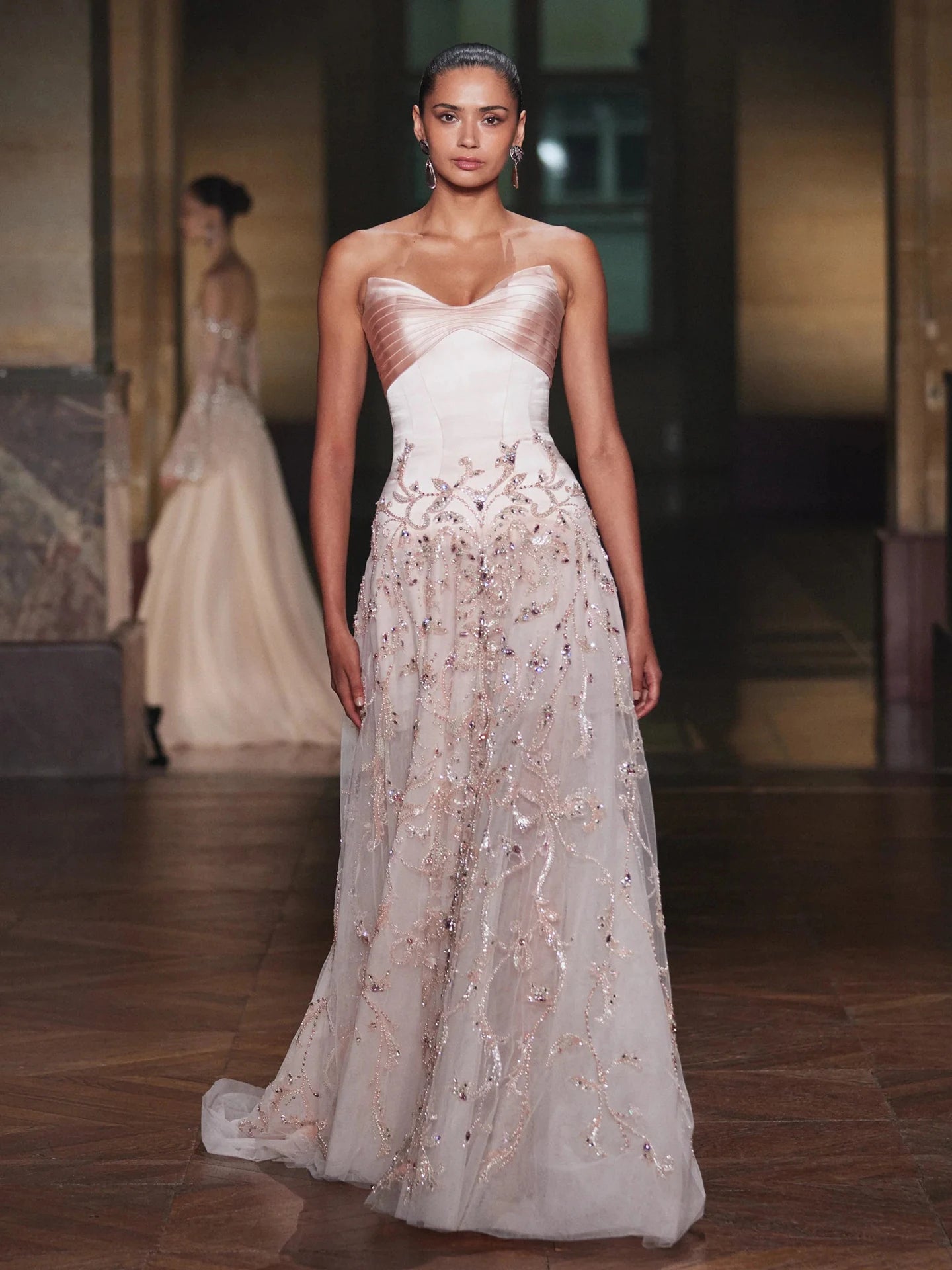 Luxury Nude Pink Sweetheart Beaded A-Line Evening Dress LA73396