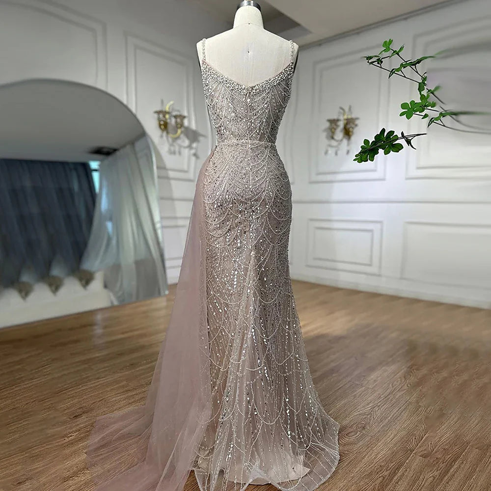 Nude Mermaid Spaghetti Straps Beaded Evening Gown 2025 LA72189