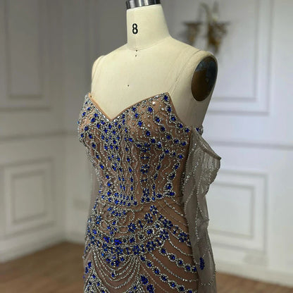 Luxury Blue Beaded Mermaid Evening Dress LA72858