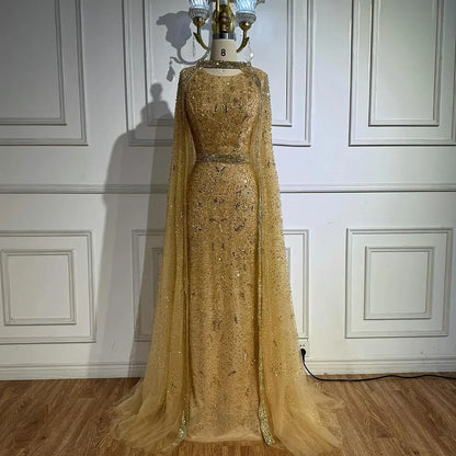 Luxury Gray Arabic Mermaid Evening Dress with Cape LA72180