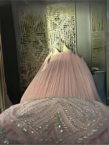 Luxury Crystal Pink Beaded Tassel Evening Dress LA73446