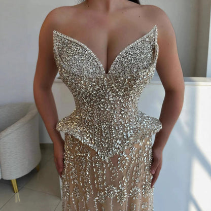 Luxury Kosovo Crystal A-Line Two Piece Evening Dress LA73209