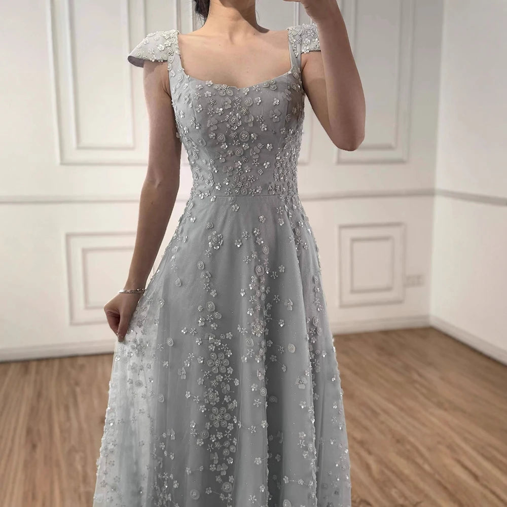 Luxury Pink Floral Appliqué Evening Dress with Open Back 2025 LA73119